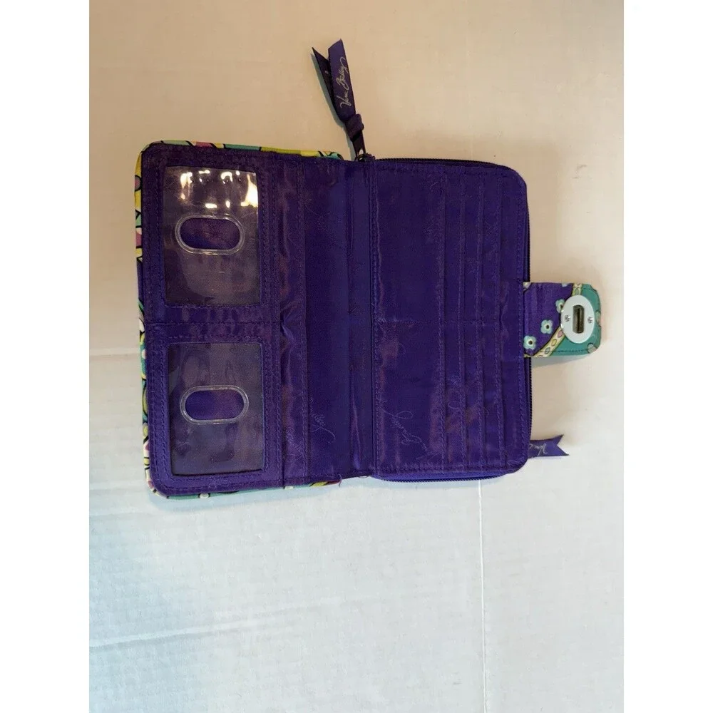 Vera Bradley HEATHER Quilted Wallet Wristlet Turn‎ Lock Purple Green Purse 8”x5”